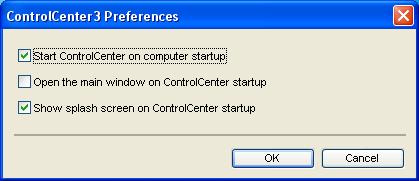 If you do not want ControlCenter3 to run automatically each time you start your PC; a Right-click the ControlCenter3 icon in the tasktray The ControlCenter3 preference window appears.