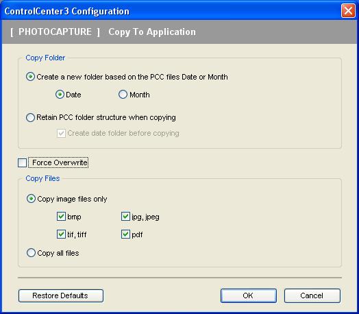 ControlCenter3 Creating the Copy Folder 3 Create a new folder based on the PCC files Date or Month The default setting is Date.