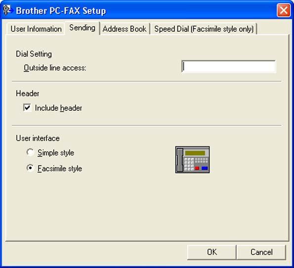 Brother PC-FAX Software (MFC models only) b Enter this information to create the fax header and cover page. c Click OK to save the User Information.