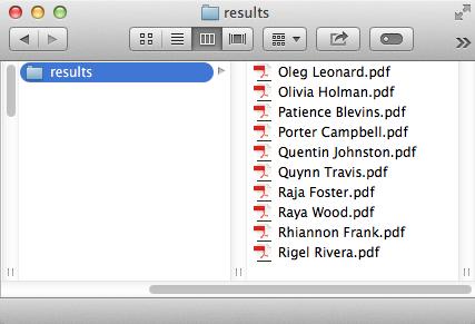 The results folder This folder contains the uniquely-named PDFs from the example.