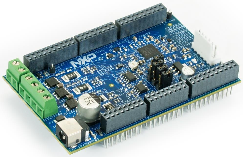 DEVKIT-MOTORGD Board : Features Gate Driver Unit MC34GD3000EP 3-Phase Bridge Output Parameters: 3 phase outputs, 10-18V, 5A phase current (RMS) Hall Encoder Arduino UNO R3 footprint-compatible with