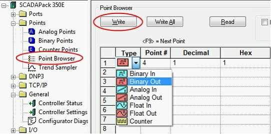 20 Now send the RTU a control command by writing a 1 to a Binary Output using the Point Browser tool selected from the Points folder on the tree control as shown below: Return to the General