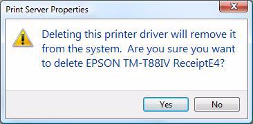 Click the [Yes] button to delete the printer driver selected in Step 4.