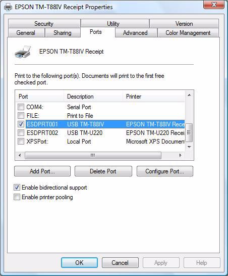 Changing the port settings of the TM printer See the procedure below to change the port settings of the TM printer, such as changing serial settings of the serial connection, changing the IP Address