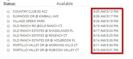Morning pick up and afternoon drop off times are listed to inform you of when the bus will show up at the