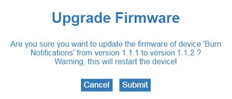 4. After selecting the version and clicking the Upgrade button, confirm the update by clicking the Submit button in the next window.