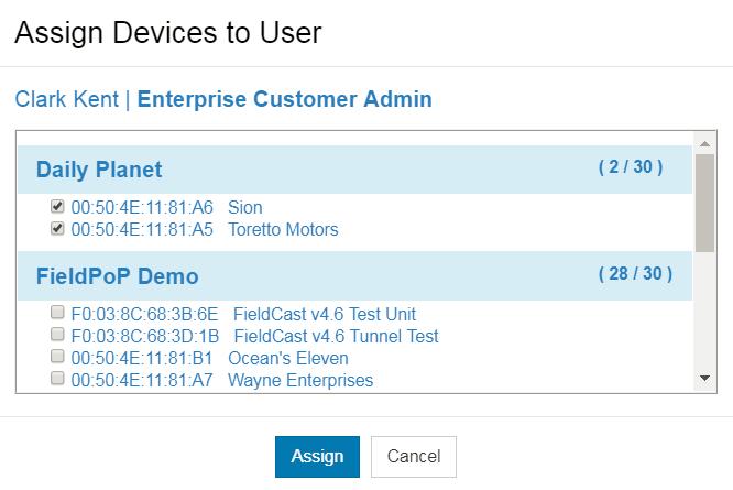 5.3.1.2 Assign or Remove Devices for an Existing User Click the bold number in the Devices column in any user row to edit the details for that user.
