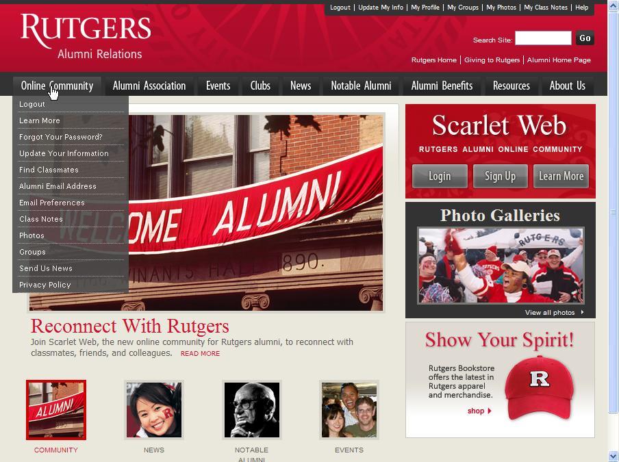 Alumni home page when you are
