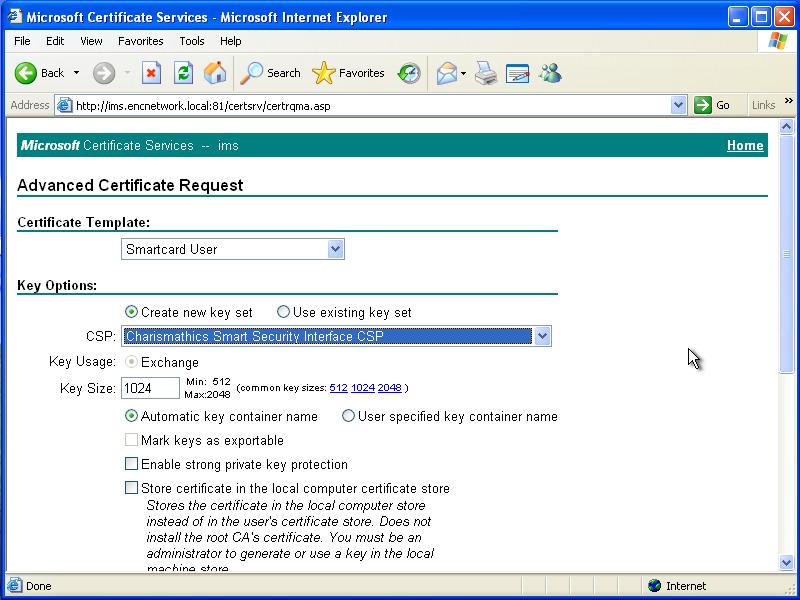 Change only the following parameters, as shown in Figure 1-27: For Certificate Template, use Smartcard User.