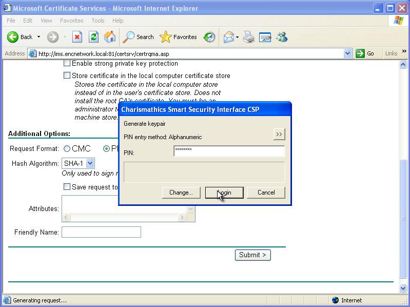9. If you receive a warning message about a potential scripting violation, click Yes to open a window for the appropriate smart card middleware CSP.
