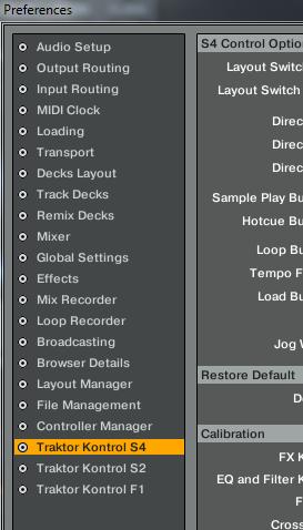 Customizing TRAKTOR KONTROL S4 Settings and Preferences for the S4 Control Elements The list of available pages at the left of the Preferences window. 1.