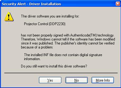 8. An unsigned driver dialog will appear: Unsigned Driver Dialog 9.