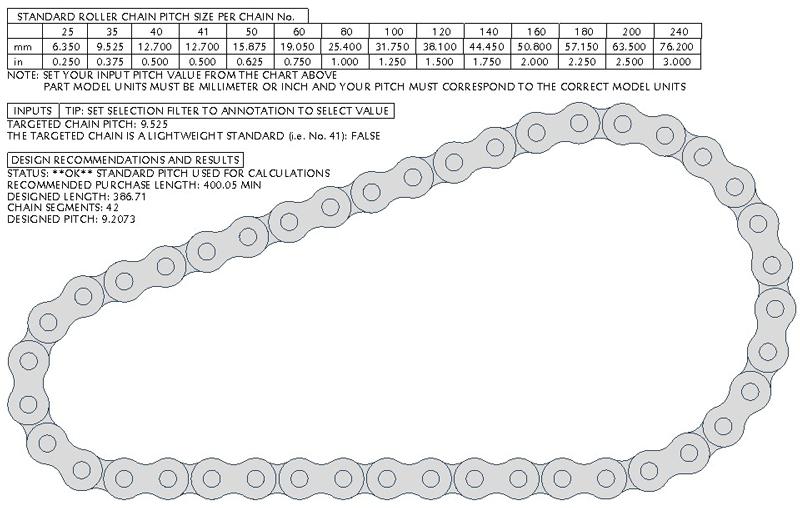 Overview The roller chain part UDF (User Defined Feature) is intended to provide a simple and robust solution for the creation of standard roller chains for both millimeter and inch part models.