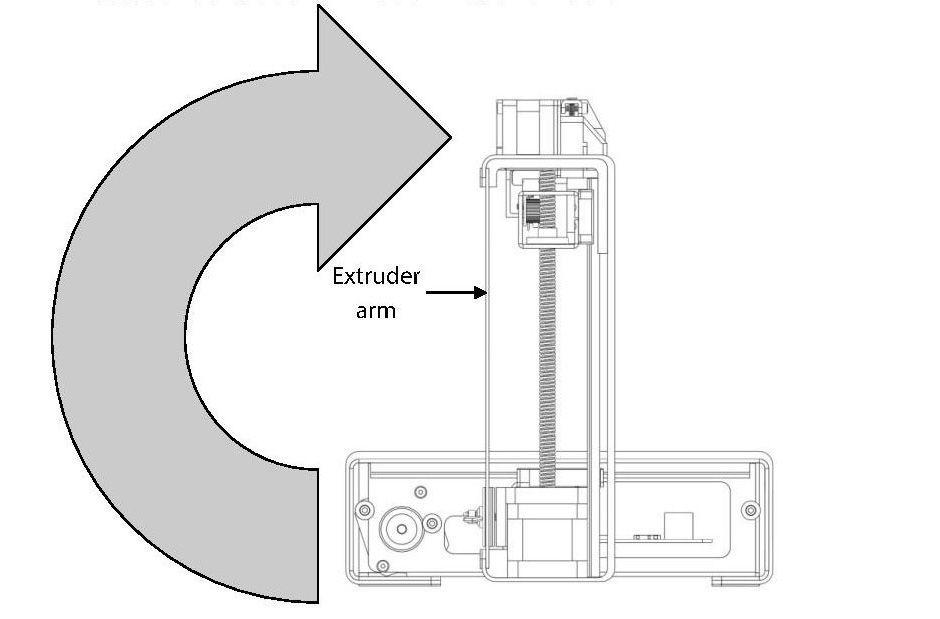 f. Slide the extruder arm to your left until the X rail and extruder are