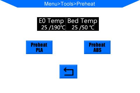 (Figure 32) 2. After pre-heat is finished, please click on Home screen Tools --> Filament --> Filament in (Fig. 33).