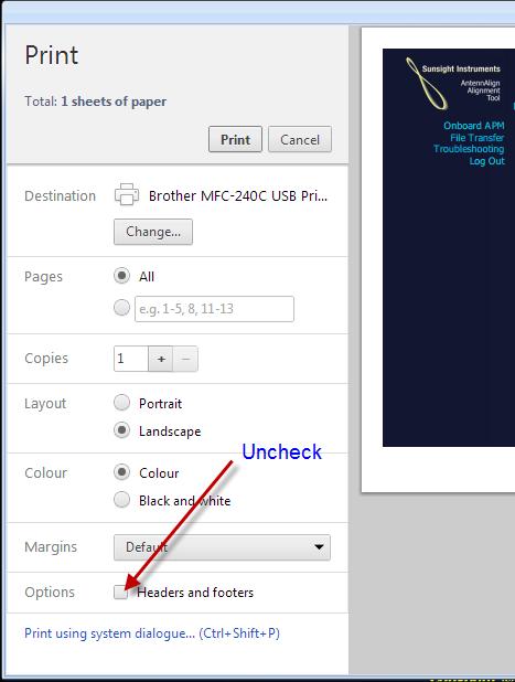 6) Uncheck headers and footers. Keep margins at default.