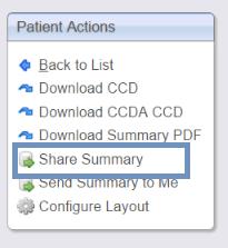 Click on the Download Selected Items as PDF or Share Selected Clinical Items link under the Patient