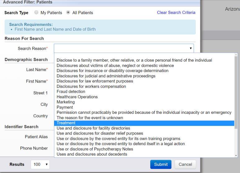 Once you have entered patient demographic information, click Submit. Figure 2.