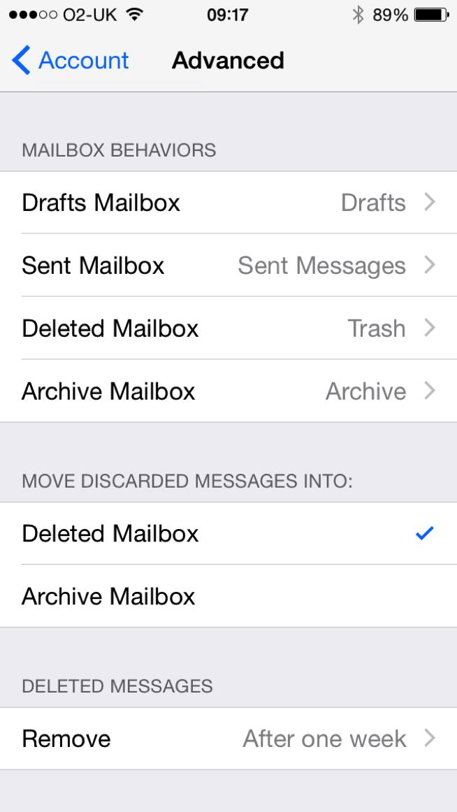 the default settings for email archiving are set according to the image (using