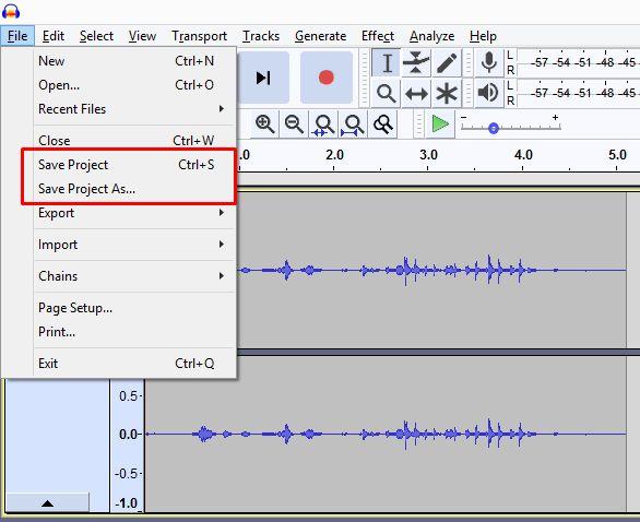 Save Audacity Project File (AUP) 1)