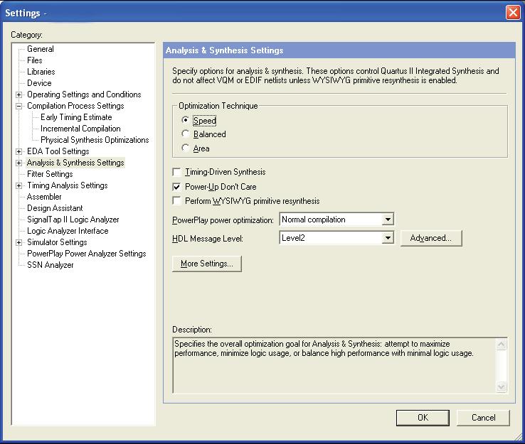 11. Intel Arria 10 EMIF IP Timing Closure 1. On the Assignments menu click Settings. In the Category list, click Compiler Settings Advanced Settings (Synthesis).