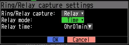 Relay Capture Function < Relay capture > (1) (2) (3) (4) Setting Description (1) Ring/Relay capture Set the capturing function. off: Capturing function is not used. Ring: Ring capture is performed.