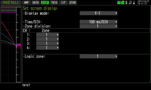 mode of the screen. Y-T, Y-T (All waveforms), Logging, XY Set the Time/DIV. Range depends on the sampling interval.
