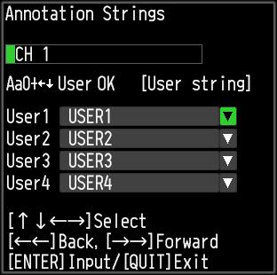 < User character string change > (1) Select "User" in operation selection. (2) Use the keys to move to the user character string you want to change. (3) Select " " by pressing key.