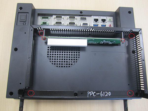 3. Secure the PPC-6120-EXPE onto the rear cover with screws (4 screws).