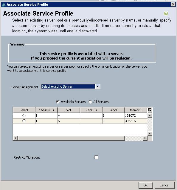 Installation 11. Select Available Servers. 12. In the list of available servers, chose the B200-M4 blade server to assign the service profile to and click OK. 13.