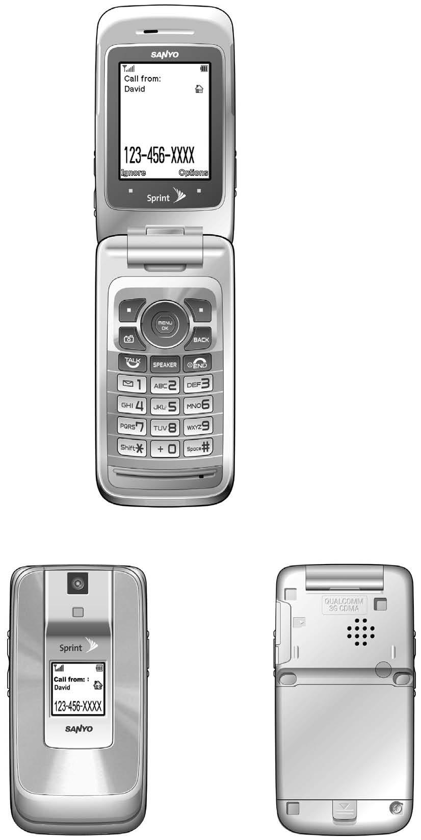 Your Phone 1. Earpiece 2. Main Screen (display) 3. Side Volume Key 4. Navigation Key 5. Charger Jack 6. Softkey (left) 7. MENU/OK Key 8. Camera Key 9. TALK Key 10. SPEAKER Key 19. Side Camera Key 18.