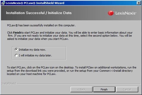 This completes the installation and opens PCLaw with the Data Initialization window open.
