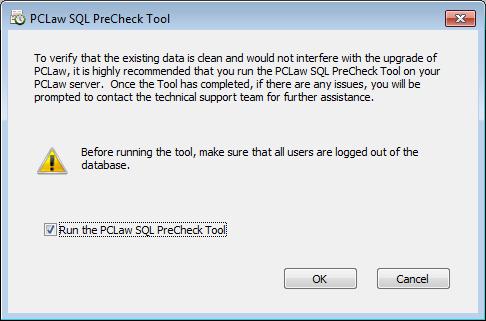 Running the PCLaw SQL PreCheck Tool Before upgrading to PCLaw 16 you'll need to run the PCLaw SQL PreCheck Tool.