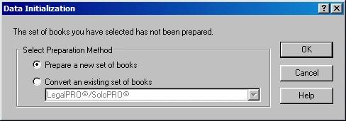3. Select Prepare a new set of books on the Data Initialization screen