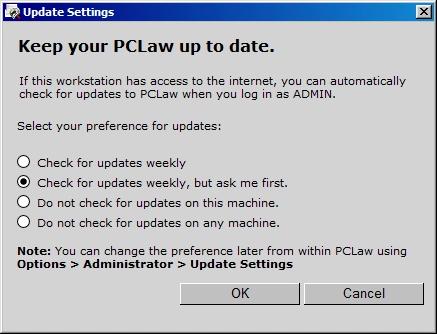 Configure update settings To configure your PCLaw application update settings and to enable automatic updates, follow the instructions below: 1.