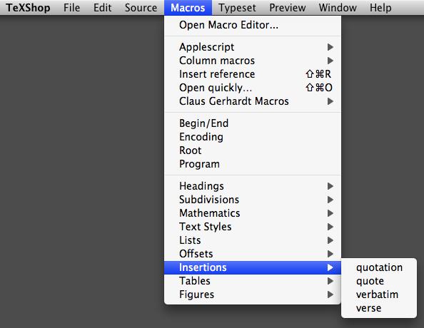 Macros Many more text alterations can be done using the Macros. Tabbing Tabbing Like in other text editors, LaTeX offers tabbing.