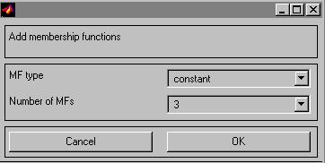 range is [0 1], which is default value. Then Add MF's. At this point the following appears. Fig. 2.36. Choose three, constant output membership functions.