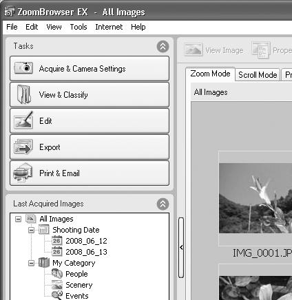 Printing Images Using the Software on the Windows Platform The Basics 20 There are three methods for using ZoomBrowser EX to print