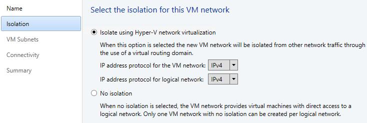 5. On the Isolation page, select Isolate using Hyper-V network