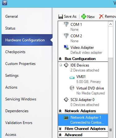 6. In the VM01 Properties window, click the Hardware Configuration tab. 7.