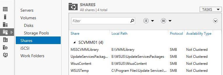 21. In Server Manager on the dashboard pane, select File and Storage Services Shares.