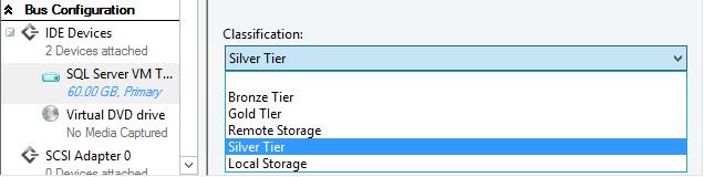 6. Under Bus Configuration IDE Devices, select the SQL Server VM Template VHDX, and select Silver