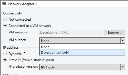 10. Select Development LAN from the VM subnet dropdown. 11.