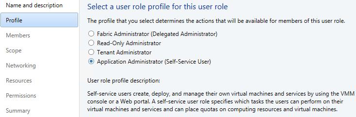 5. On the Profile page, select Application Administrator (Self-Service User),