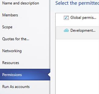 In the Development User Properties window, click Permissions, and