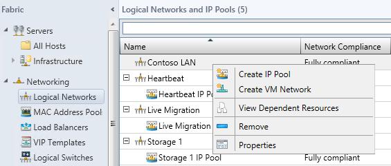 12. In the Logical Networks and IP Pools pane, right-click