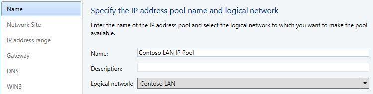 In the Create Static IP Address Pool Wizard, on the Name page,