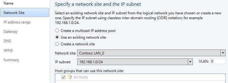 Logical Network selected is Contoso LAN, and then click Next.