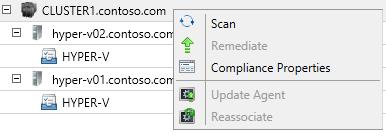 When the scan completes, the report indicates that both Hyper-V hosts have the necessary updates to be in compliance.