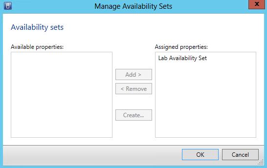 18. In the Manage Availability Sets window, click OK. 19. On the Configure Hardware page, click Next. 20.